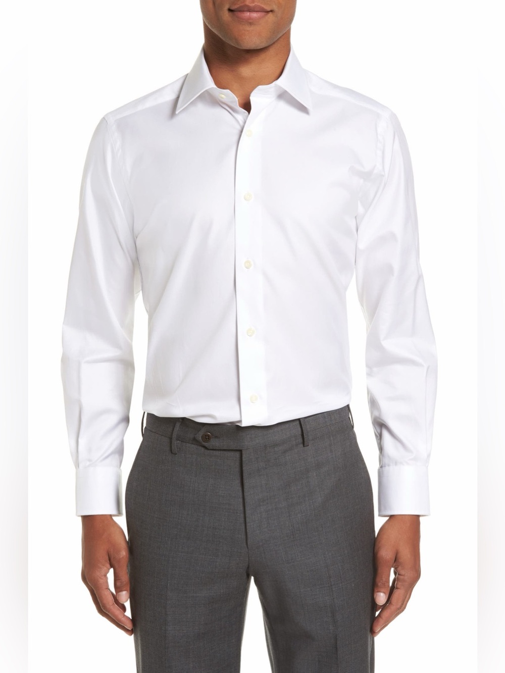 David Donahue Trim Fit Superfine Twill Dress Shirt White 15.5 34/35 NWT